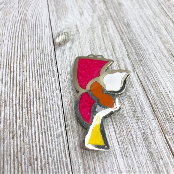 Vintage Mexican Alpaca Silver Enamel Angel Pin - Picture 7 of 9